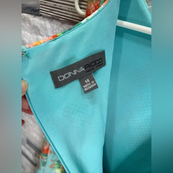 Donna Ricco Dress Women size 14 Aqua & Coral Floral Sheath Dress - Picture 4 of 7